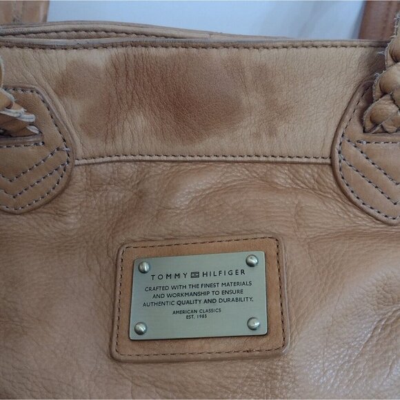 Tommy Hilfiger Cognac Soft Pebble Leather Adjustable Crossbody Tote Bag - Picture 7 of 13